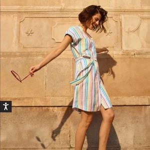 Boden Pastel Multicolor Striped Tie-Waist Mini Dress
